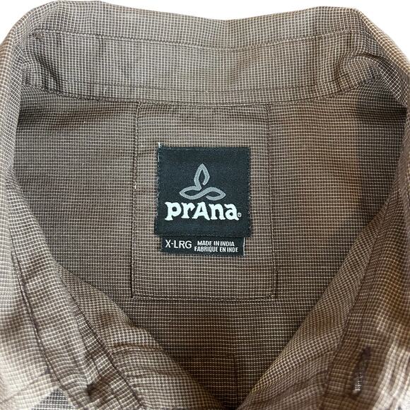 Prana Men Shirt Size XL Brown Micro Check Roll Tab Flap Pockets Button Up - Picture 5 of 10